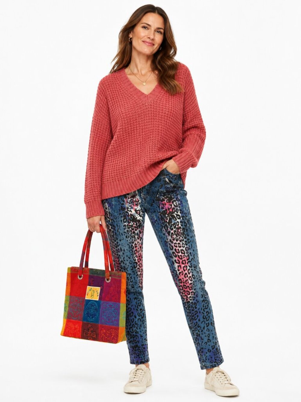 Simon Chang Art Walk Painted Animal Print Jeans & AE Knit Sweater Set | 6 / S